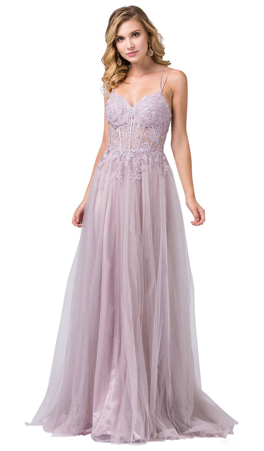 Dancing Queen - 2645 Appliqued Illusion Corset A-Line Gown In Pink