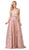Dancing Queen - 2650 Embellished Deep V-neck A-line Gown In Pink and Gold