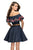 La Femme - 26627 Two Piece Floral Applique Denim Dress in Blue