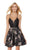 Plunging V-Neck Floral Lace-Up Dress in Black