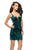 La Femme - 26636 Velvet Deep V-neck Sheath Mini Dress in Green