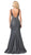 Dancing Queen - 2663 Embellished V-neck Trumpet Dress In Gray