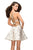 La Femme - 26656 Metallic Floral Mini Dress in White and Gold