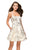 La Femme - 26656 Metallic Floral Mini Dress in White and Gold
