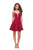 La Femme - 26659 Deep V-neck Stretch Satin A-line Dress in Red