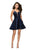 La Femme - 26659 Deep V-neck Stretch Satin A-line Dress in Blue