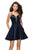 La Femme - 26659 Deep V-neck Stretch Satin A-line Dress in Blue