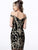 Jovani - 2666 Bead Embellished Plunging Off-Shoulder Dress In Black and Gold