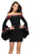 La Femme - 26674 Floral Applique Off-Shoulder Mini Dress in Black