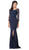 Dancing Queen - 2672 Embellished Long Sleeve Bateau Trumpet Gown In Blue