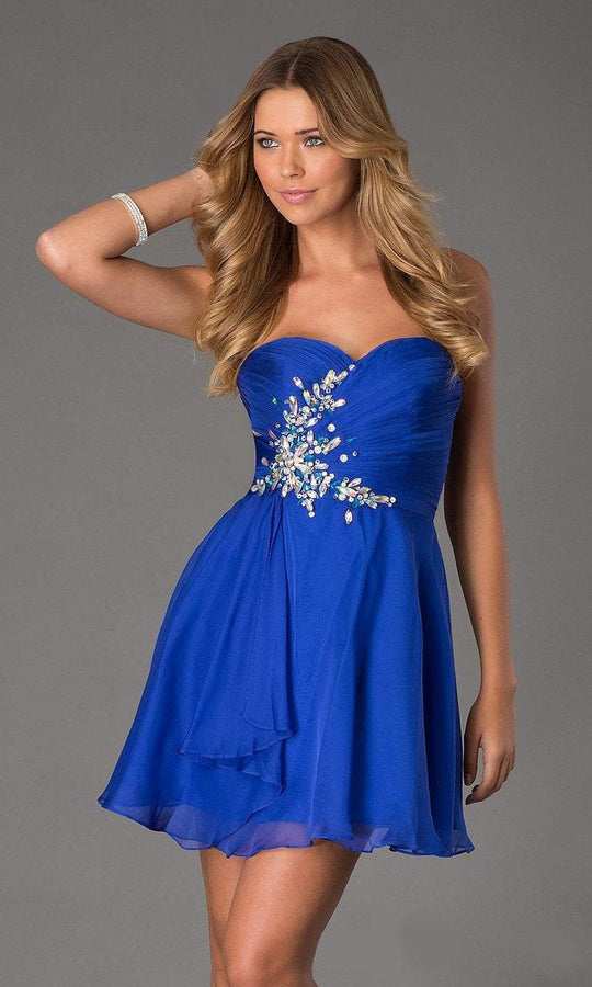 Alyce Paris  - 3632 Crystal Embellished Strapless Ruched Short Dress in Blue