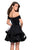 La Femme - 26751 Stripe Velvet Off Shoulder Tiered Dress in Black