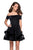 La Femme Stripe Velvet Off Shoulder Tiered Dress 26751 In Black