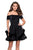 La Femme - 26751 Stripe Velvet Off Shoulder Tiered Dress in Black