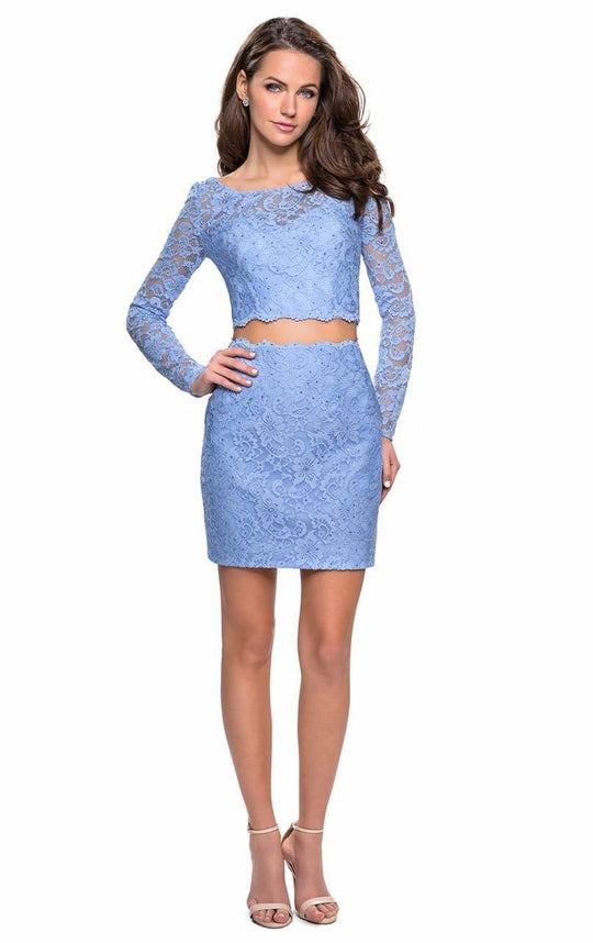 La Femme - 26767 Two Piece Lace Long Sleeves Dress in Blue