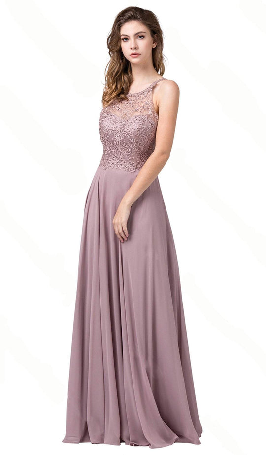Dancing Queen - 2678 Beaded Halter A-Line Prom Dress In Brown