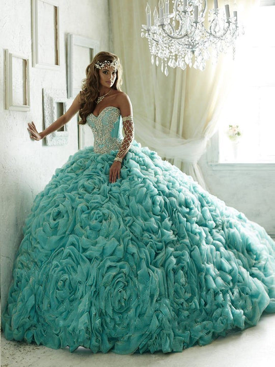 Quinceanera Collection - 26800 Crystal Beaded Rosette Ruffle Ballgown