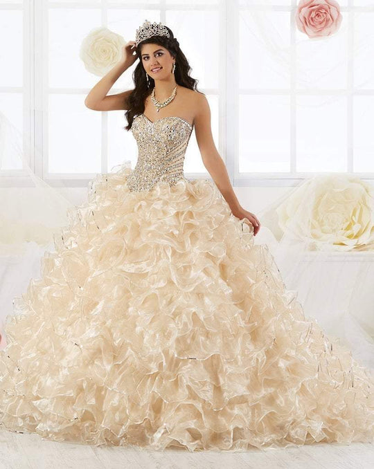 Quinceanera Collection - 26845 Crystal Beaded Ruffle Organza Ballgown in Neutral