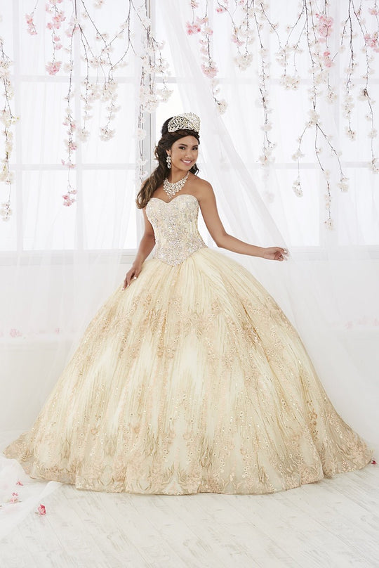 Quinceanera Collection - 26920 Strapless Jewel Ornate Corset Ballgown In Neutral