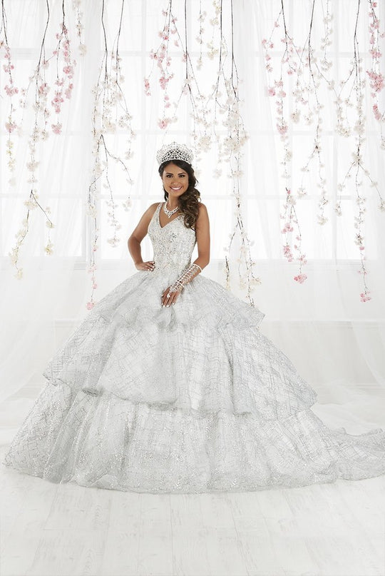 Quinceanera Collection - 26921 Sleeveless Beaded Bodice Ballgown In Silver and White