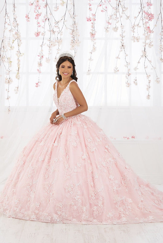 Quinceanera Collection - 26922 Embroidered Floral Accented Ballgown In Pink