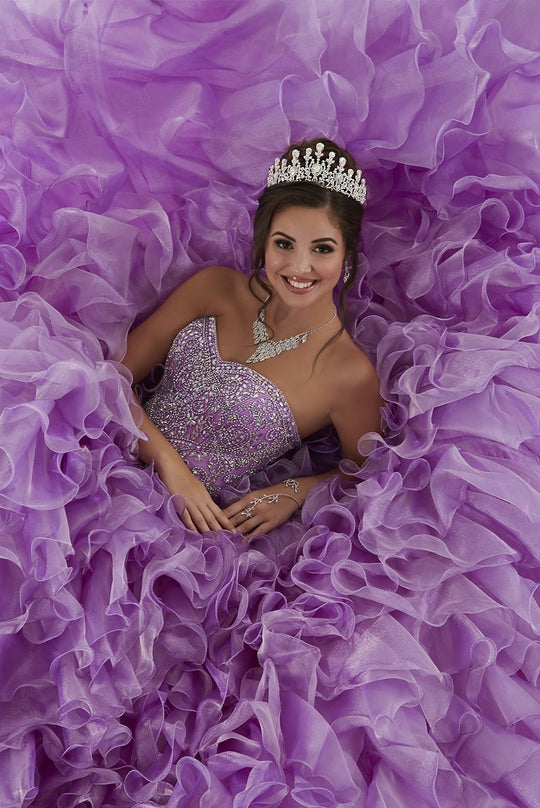 Quinceanera Collection - 26924 Rhinestone Studded Strapless Ballgown In Purple