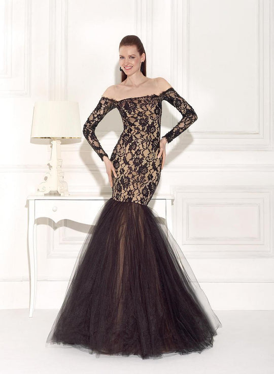 Tarik Ediz - Off-Shoulder Lace Evening Gown 92457 in Black