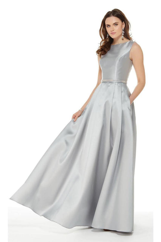 Bateau Sleeveless A-Line Evening Gown in Silver