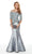Lace Illusion Off-Shoulder Mikado Trumpet Dress in Gray