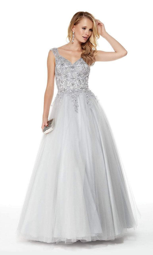 Embellished Lace Sweetheart Ballgown in Silver