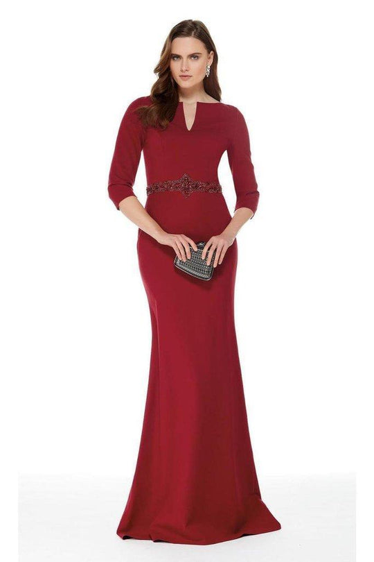 Alyce Paris - 27007 Mid Length Sleeves Sheath Jersey Evening Gown In Red