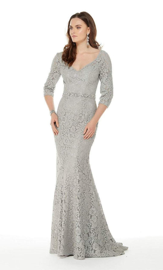 Quarter Length Sleeves Fitted Evening Dress in Gray