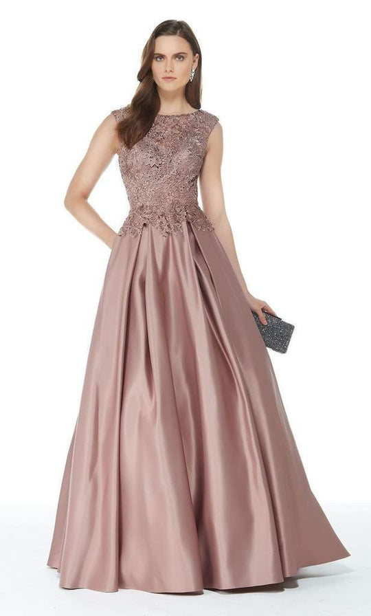 Alyce Paris - 27010 Beaded Lace Top Satin Pleated Ballgown In Pink And Nude
