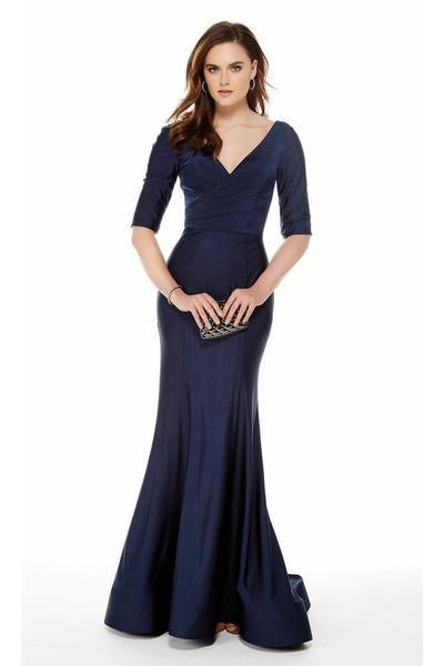V Neck Half Sleeves Mermaid Evening Dress in Blue