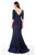 V Neck Half Sleeves Mermaid Evening Dress in Blue