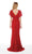 Alyce Paris - 27025 V-Neck Flutter Sleeved Floral Lace Sheath Dress In Red