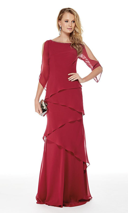 Bateau Layered Chiffon Trumpet Dress in Red