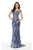 Scalloped Lace Sheath Evening Dress in Blue