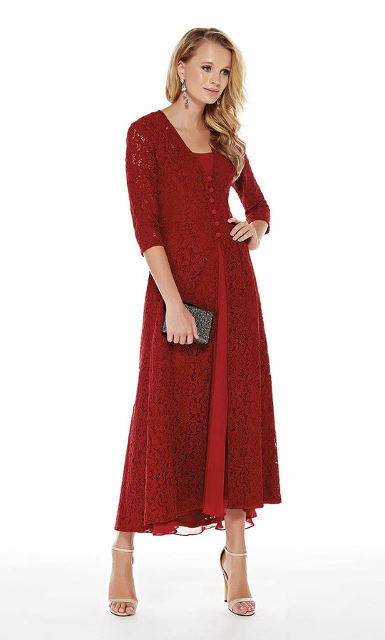 Lace Cardigan Inspired Tea Length Dress in Red