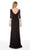 Lace V-Neck Evening Dress with Half Sleeves in Black