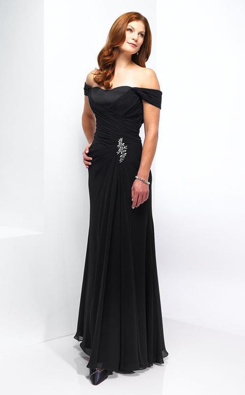 Alyce Paris Black Label - 29300 Off Shoulder A-line Evening Gown in Black