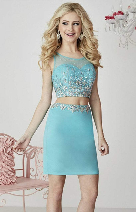 Tiffany Homecoming - Two-Piece Rhinestone-encrusted Illusion Sweetheart Jersey Pencil Dress 27104 In Blue