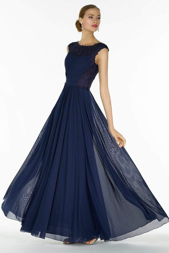Alyce Paris - 27106 Lace Bateau A-line Dress in Blue