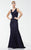 Theia - 881195 Asymmetric Cowl Neck Mermaid Taffeta Gown in Black