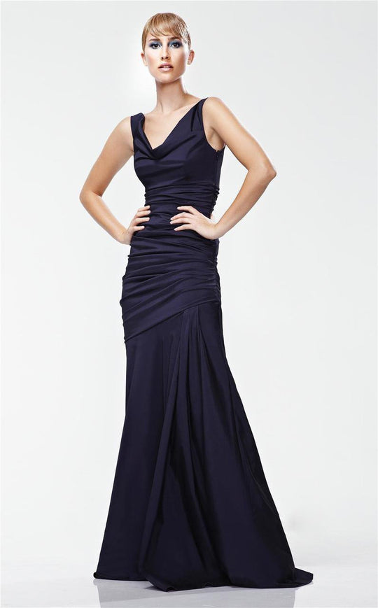 Theia - 881195 Asymmetric Cowl Neck Mermaid Taffeta Gown in Black