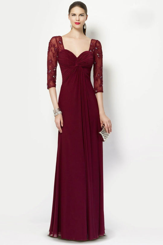 Alyce Paris - 27128 Quarter Sleeve Twist Front Sheath Gown in Red