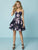 Tiffany Homecoming - 27154 Plunging Sweetheart Satin Tiered Dress In Blue and Print