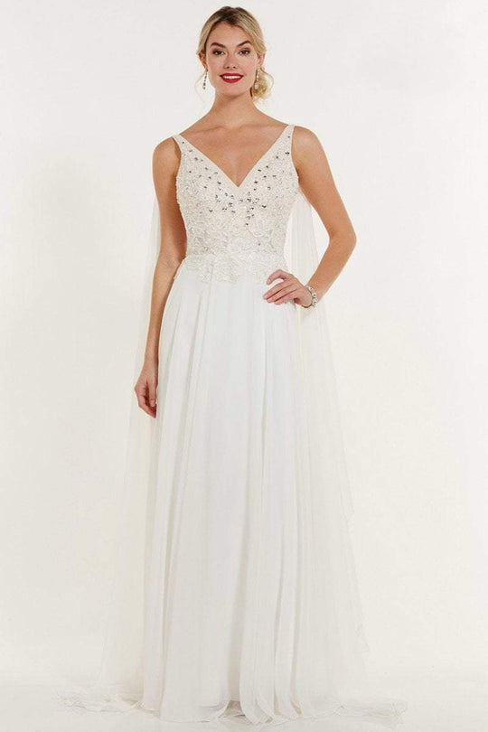 Alyce Paris Cascading Paneled Beaded Chiffon Gown In White