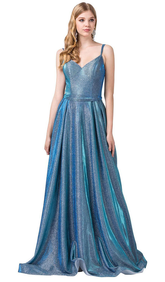 Dancing Queen - 2720 Sleeveless V-neck A-line Gown In Blue