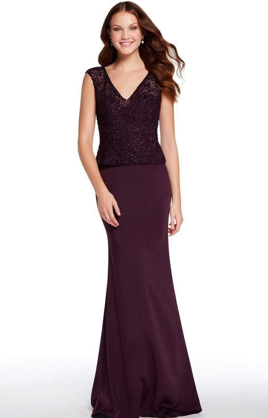 Alyce Paris - 27239 Cap Sleeve Beaded Lace Crepe Gown In Purple